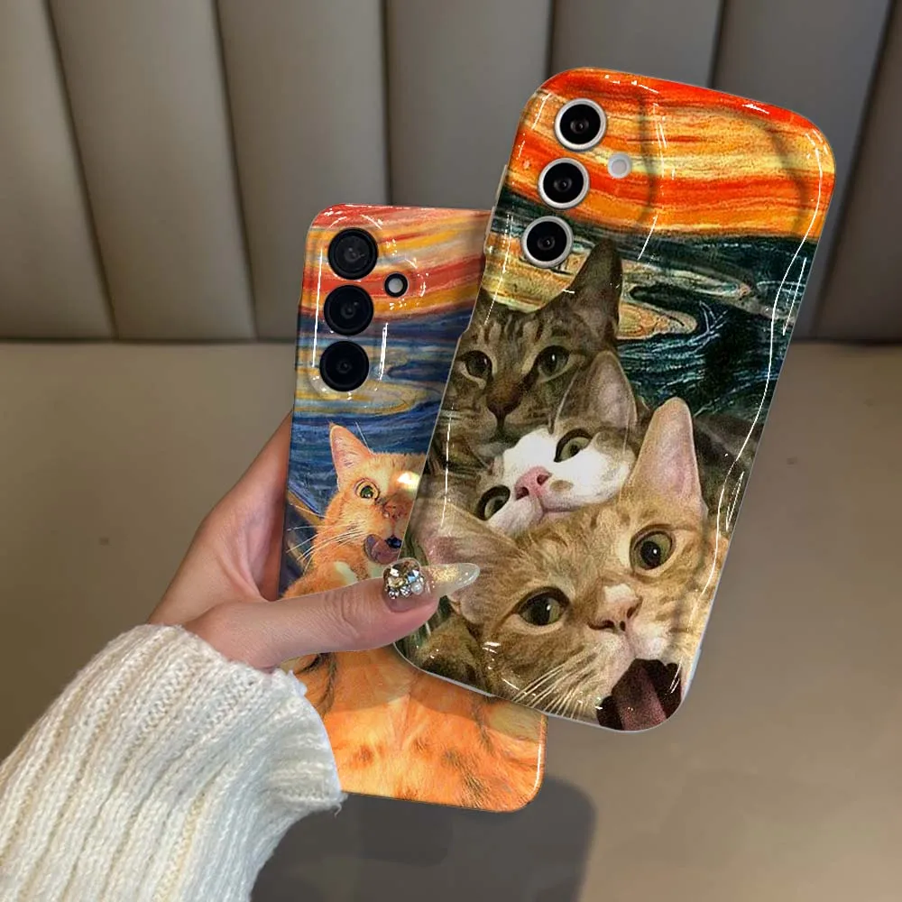 

Oil painting cat cute Phone Case For Samsung Galaxy A73 A53 A25 A34 A51 A54 A35 A55 A33 A56 A04 4G 5G Feilin Wave Oil Shell