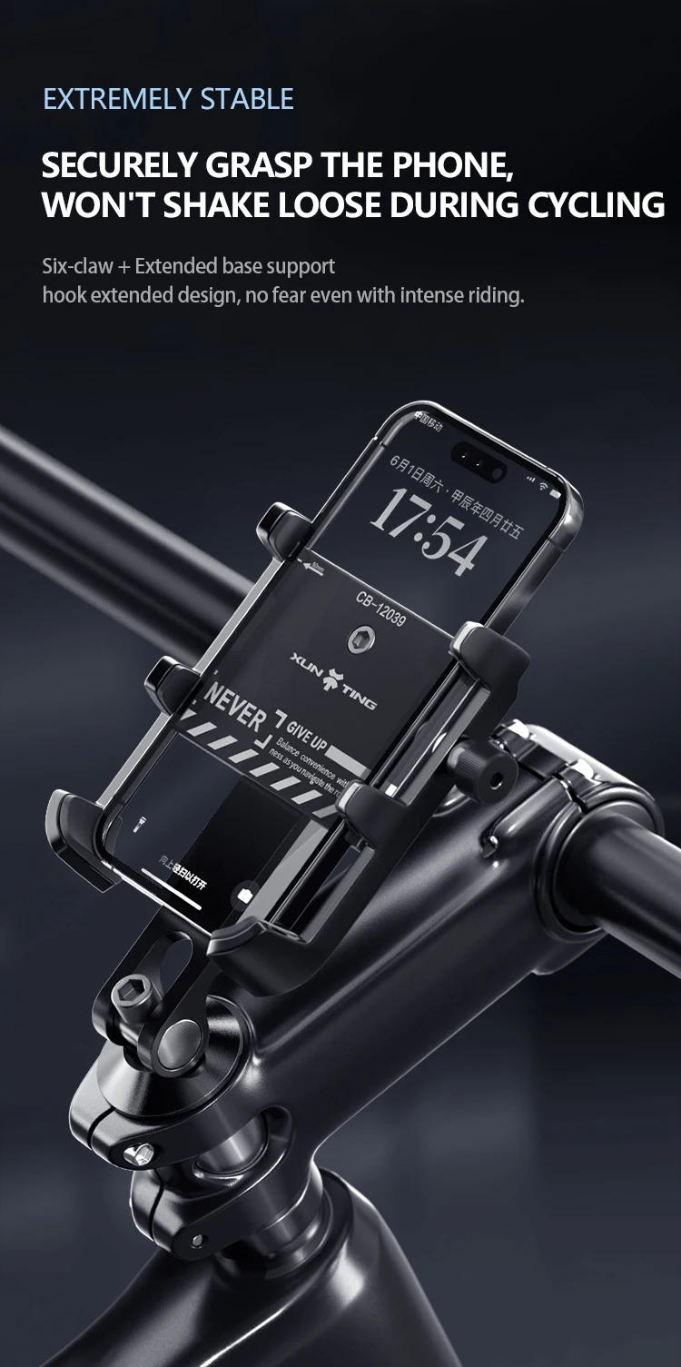 Xunting 360° ° Drehbarer elektrischer Fahrrad-Telefonhalter aus Aluminiumlegierung, rutschfeste Halterung, universelles Mobiltelefon – Detail 3