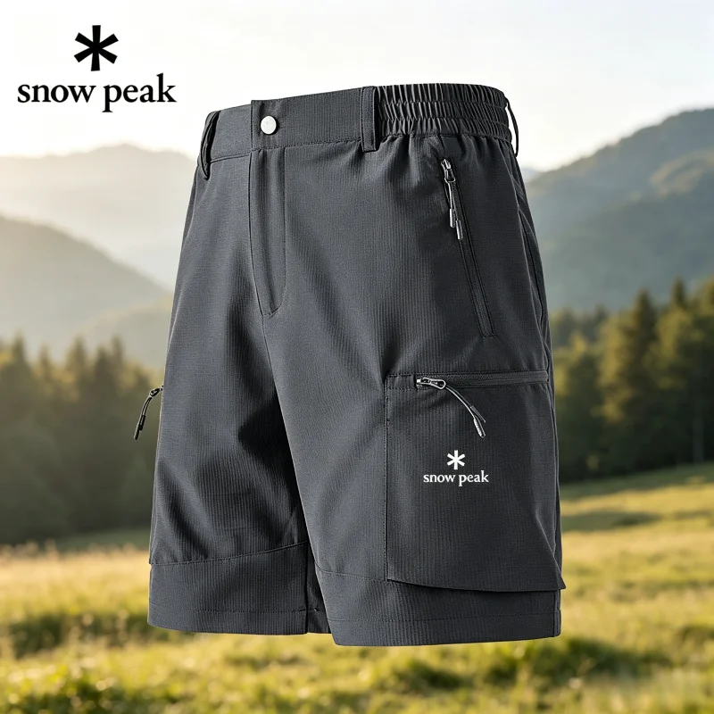 Snow Peak Herren Leichte Outdoor Schnelltrocknende Cargo-Shorts Wandern Multi-Taschen Elastischer Bund Lässige Sport-Kurzhose