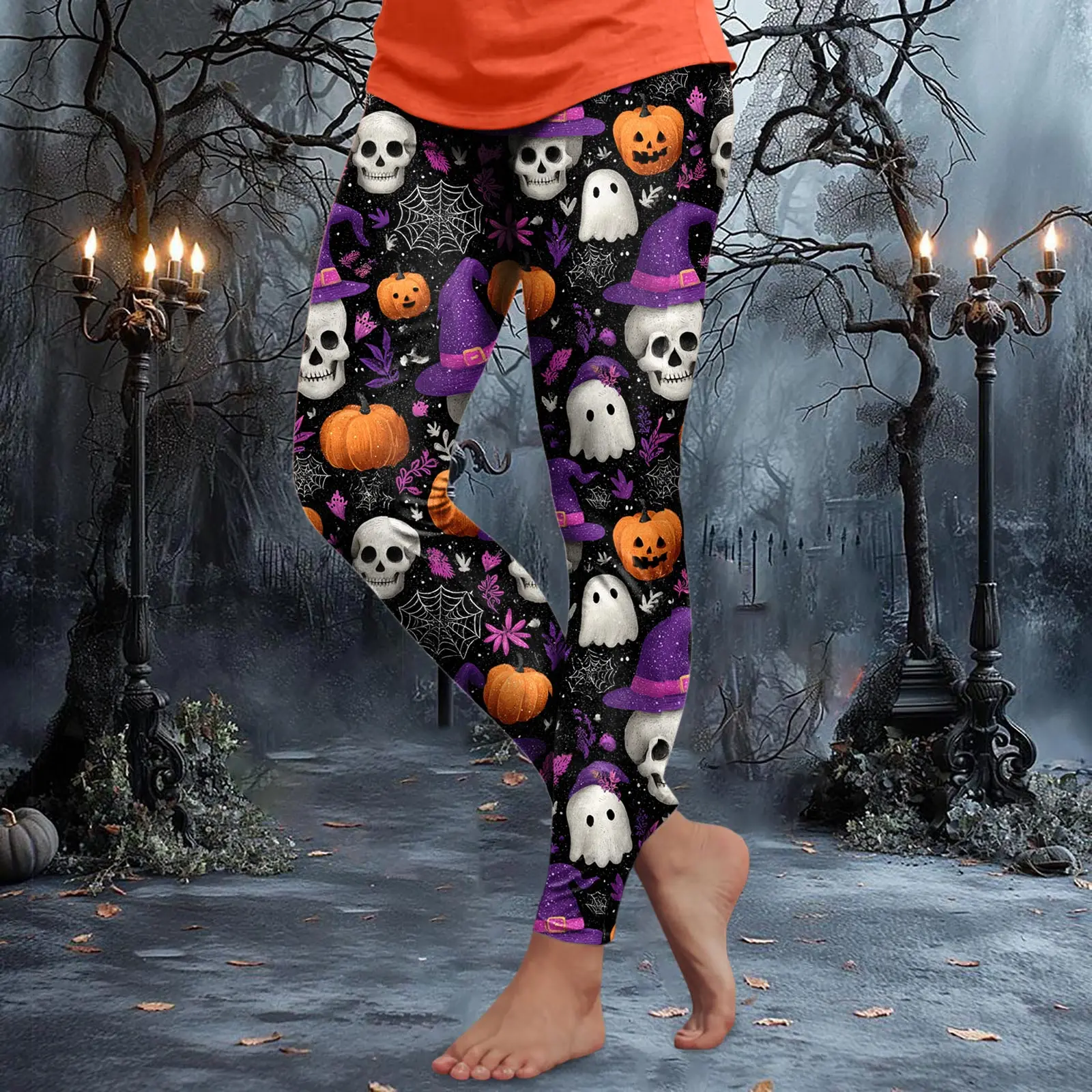 Yogabroek voor dames met Halloween-thema, 3D-schedelpompoenprint, mode-legging, buitenstraat, hiphop, festivalfeest, dameskleding