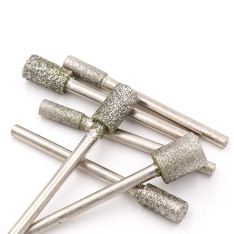 1/5Pcs 60 Grit Cylinder Diamond Grinding Head 3mm Shank Electroplated Grinding Rod Carving Burrs Lapidary Tool For Jade Marble