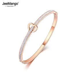 JeeMango Fashion Stainless Steel Love For Ever Rhinestone Cuff Bangles Bracelet Jewelry For Women Valentine's Day Gift JB19032