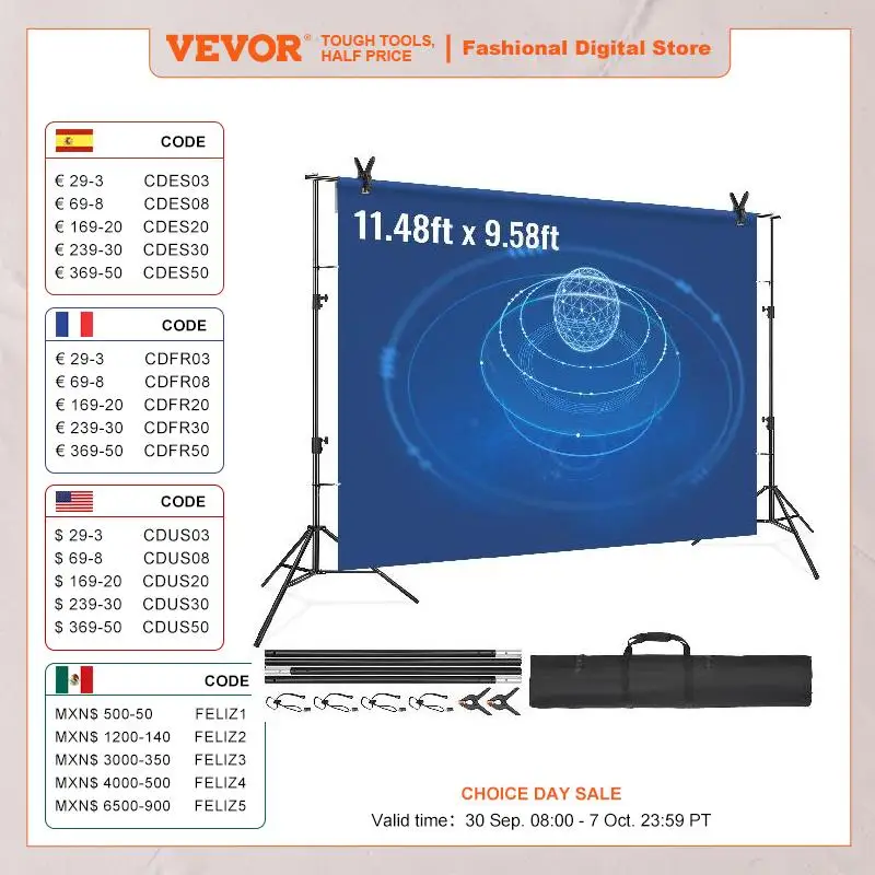 VEVOR 12x10 футов/10 футов x 10 футов сверхпрочная стойка для заднего фона с регулируемой высотой стойка для фотосъемки для фотографирования стен на свадьбе