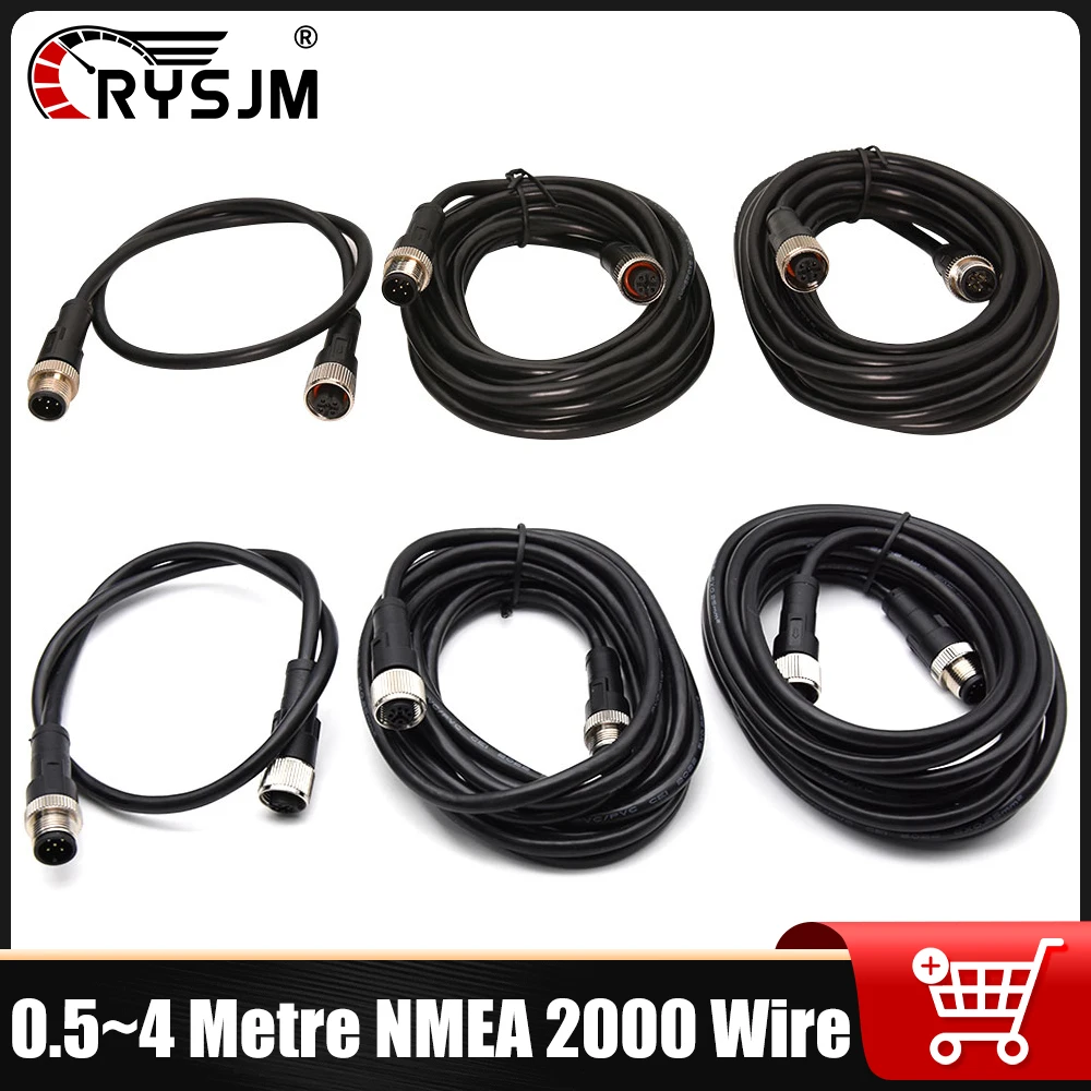 NMEA 2000 Cable M12-5 Core Female Straight Head To Male Straight Sockets Wire Metal Casing of 0.5~4 Metres Long Double Wire