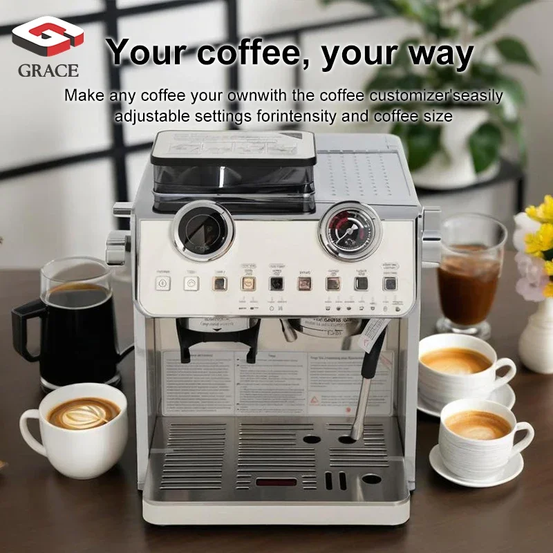 Stainless Steel Semi-Automatic Espresso Coffee Maker with Milk Frother for Home Office or Café Use