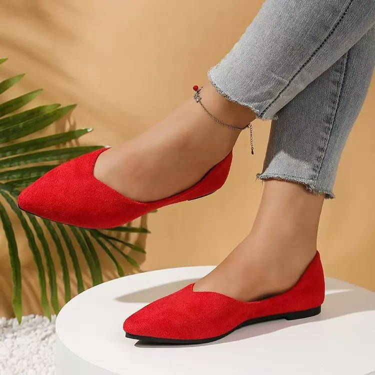 Damen Spitzschuh Samt Flache Schuhe Frühling Herbst Mode Große Größe Slip-On Bean Bean Schuhe Niedriger Absatz Bequem Lässig – Detail 3