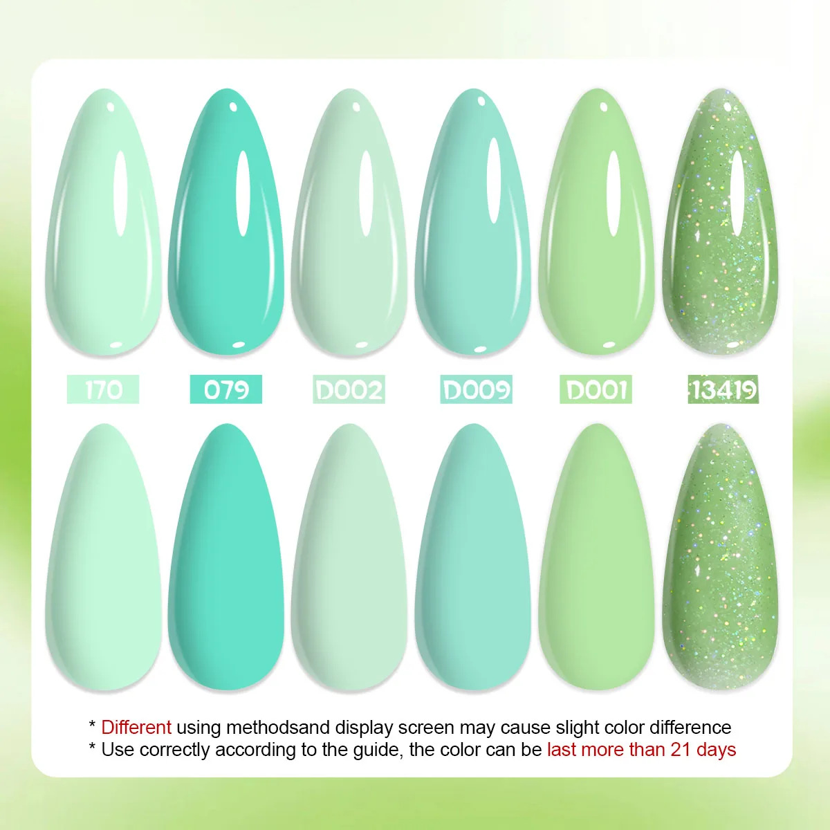 QAZIXU 1/6 Stück Minz- & Türkisgrünes Gel-Nagellack-Set Frische Pastelltöne Abziehbarer UV-LED Semi-Permanenter Nagellack DIY Sommer – Detail 2