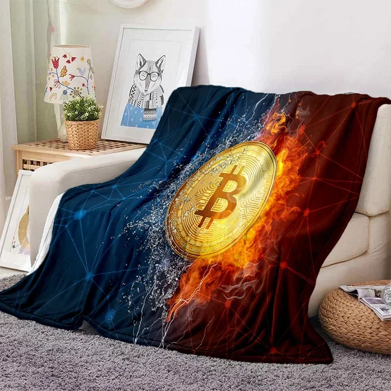 Bitcoin Soft Throw Blanket Game Blanket Bed Throw Blanket Warm Cartoon Printed Bedspread Bed Couch Sofa Birthday Gifts for Boys