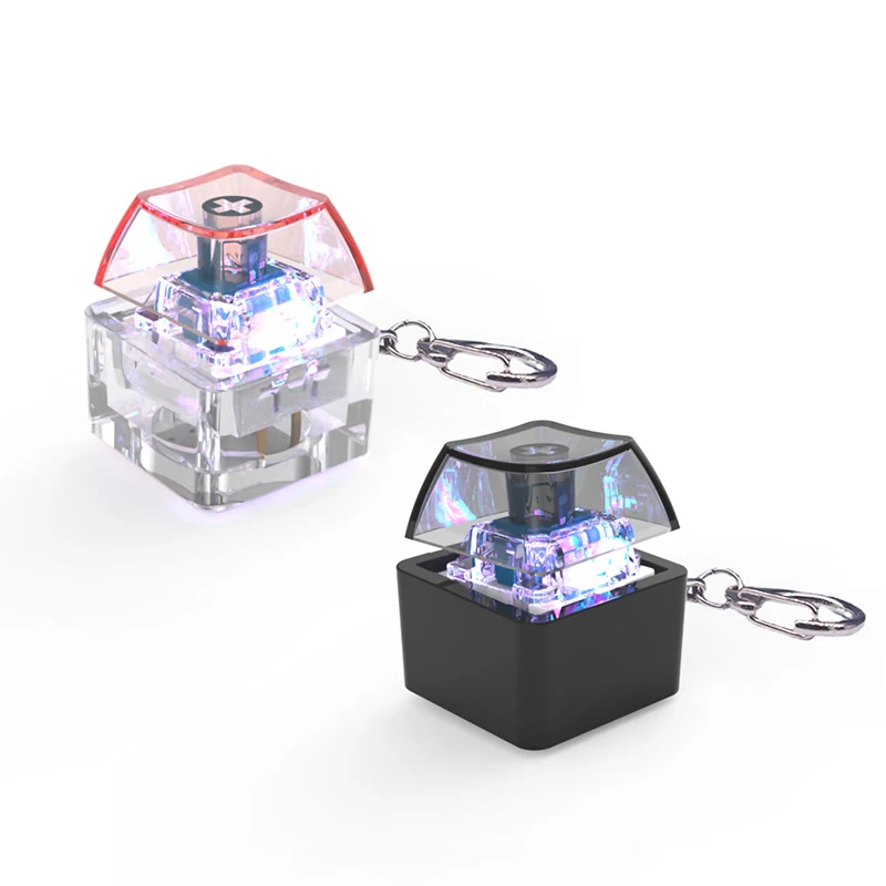 Mechanical Switch Keychain With LED Light Keyboard Key Chain Fidget Toy Keycap Stress Relief Novelty Toys Fidget Button Keyring