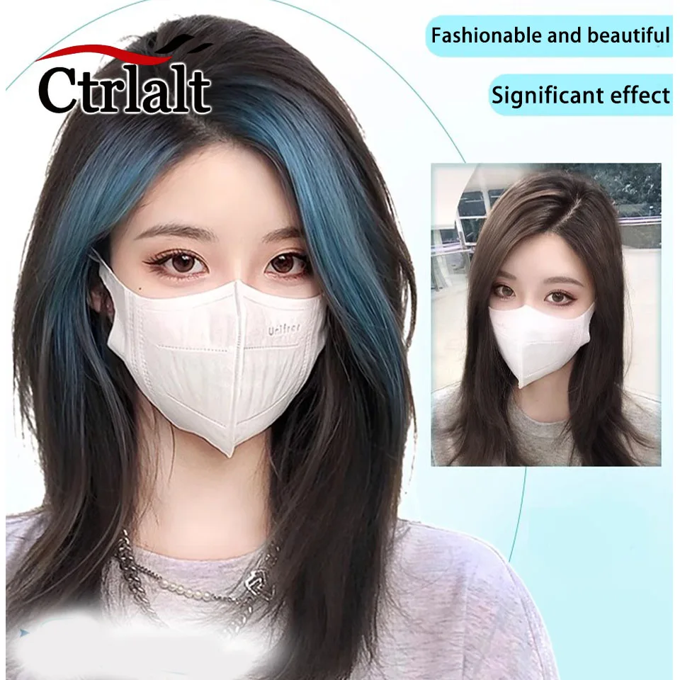 กลางตรง Topper Hairpiece สังเคราะห์ไฮไลท์สีเขียว Bangs ครอบคลุมผมสีขาวเพิ่มปริมาณผมปิด Hairpiec