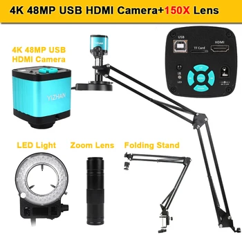 1-150X Zoom Lens HD 4K 48MP Camera Digital Microscope for Electronics USB HDMI Industrial Micro Scope Industrial Soldering Light