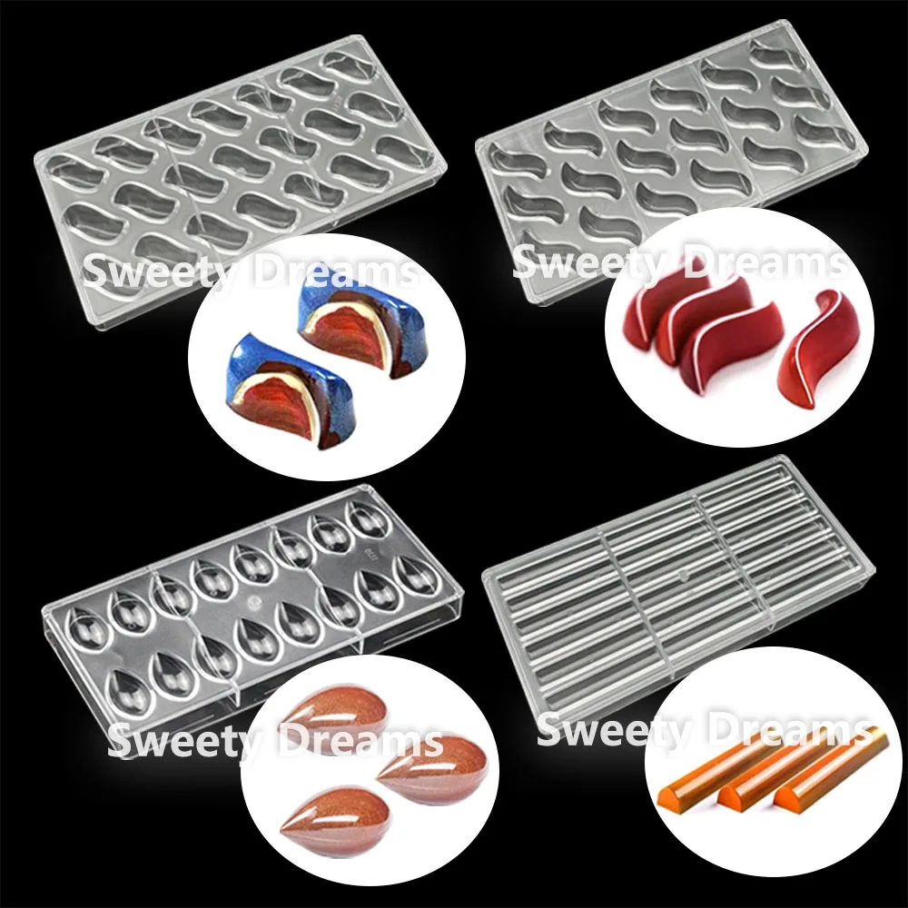 3D Polycarbonate Chocolate Mold S Shape Tadpole Water droplets Shape For Belgium BonBon Sweets Candy Cake Tools Tray Moulds