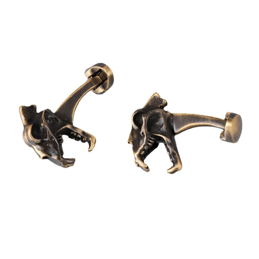 Mancuernillas de Calavera de Dinosaurio de Bronce para Caballero, Broches de Manga con Forma de Animal para Hombre, Accesorios para Camisa de Traje Formal de Banquete