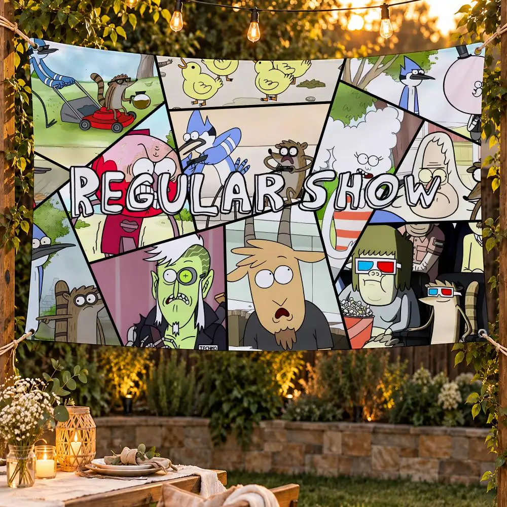 Cartoon Fun R-Regular Show Rigby Mordecai Flags For Garden Party Living Room Home Wall Flag Bedroom Outdoor Decor