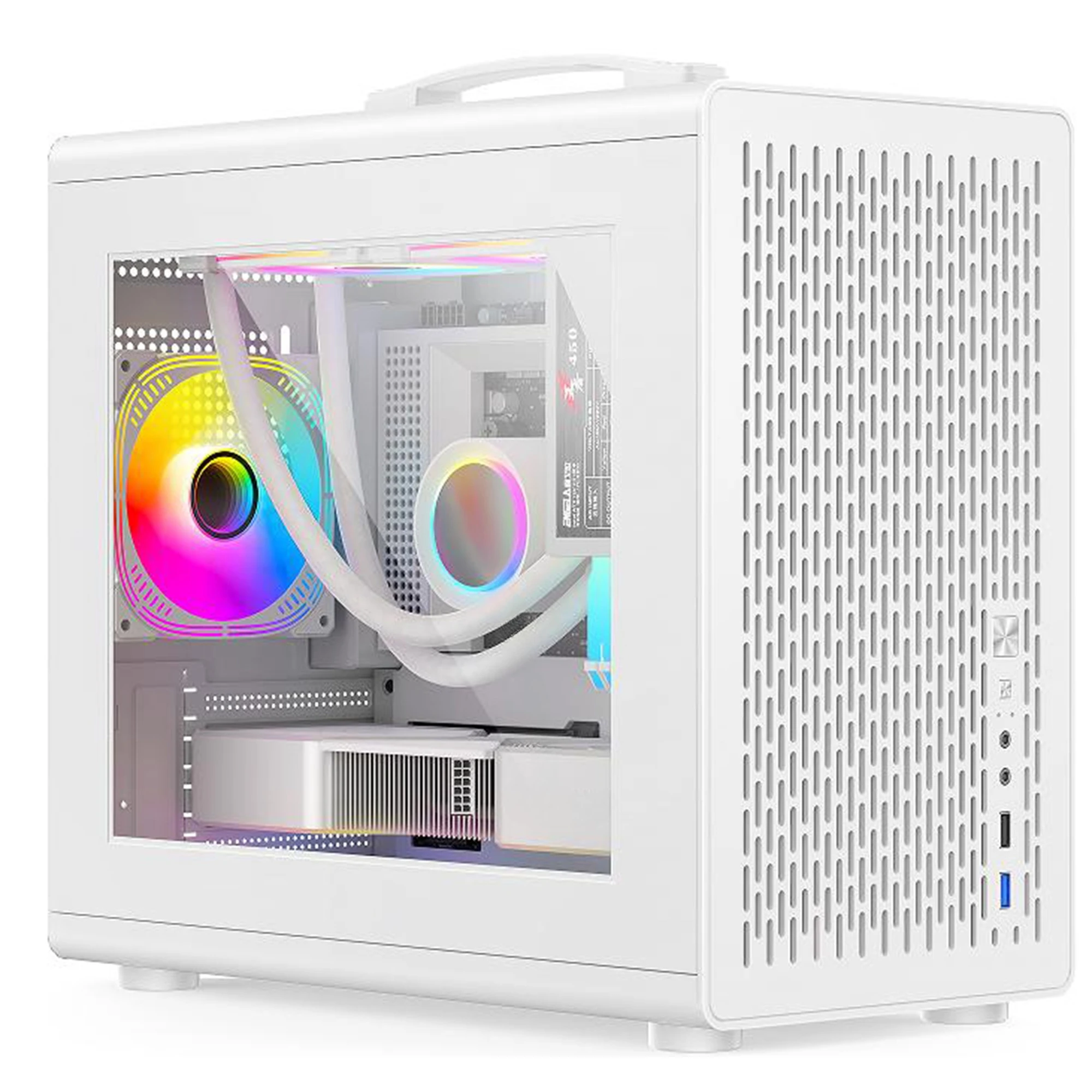 Carry Handle Computer Case Model D200, M-ATX Gaming Chassis, Mesh Ventilation Panel, Tempered Glass Side Window