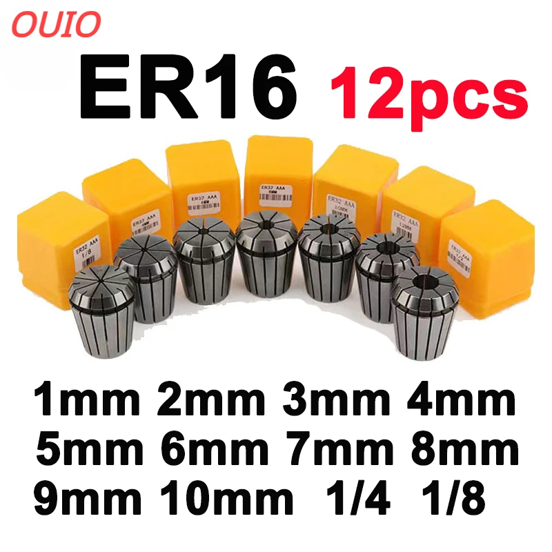 OUIO ER16 Collet Set10PCS Spindle Chuck Set 1-10mm ER16 Chuck 1 2 3 4 5 6 7 8 9 10mm 1/4 1/8 CNC Machining  ER11 ER16 ER20 ER25