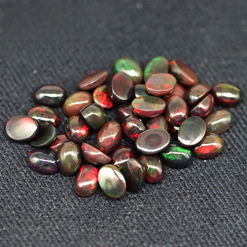 Wish Hot-selling, Natural Black Opal/opal, Egg-shaped Flat Bottom Plain Surface, Strong Fire Color Inlay