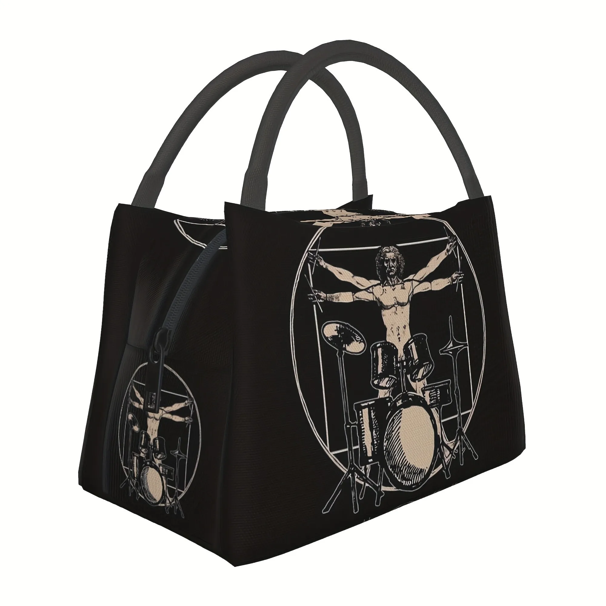 Vitruvian Drummer Print Insulated Lunch Bag Reusable Portable Cooler Tote for Work School Picnics