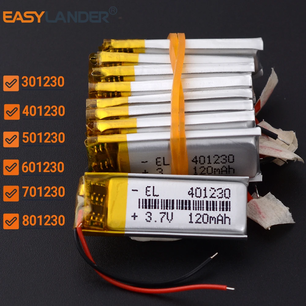 10Pcs/Lot 3.7V 230mAh 701230 Rechargeable Lithium Li-ion Polymer Battery 301230 401230 501230 601230 801230