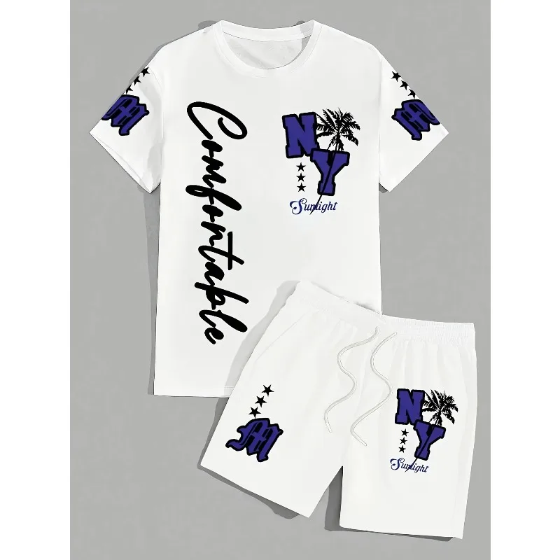 2025 New Bestselling Trendy Men's T-shirt Short Sleeve Shorts Set Personalized Street Style Summer Casual Fashion Set
