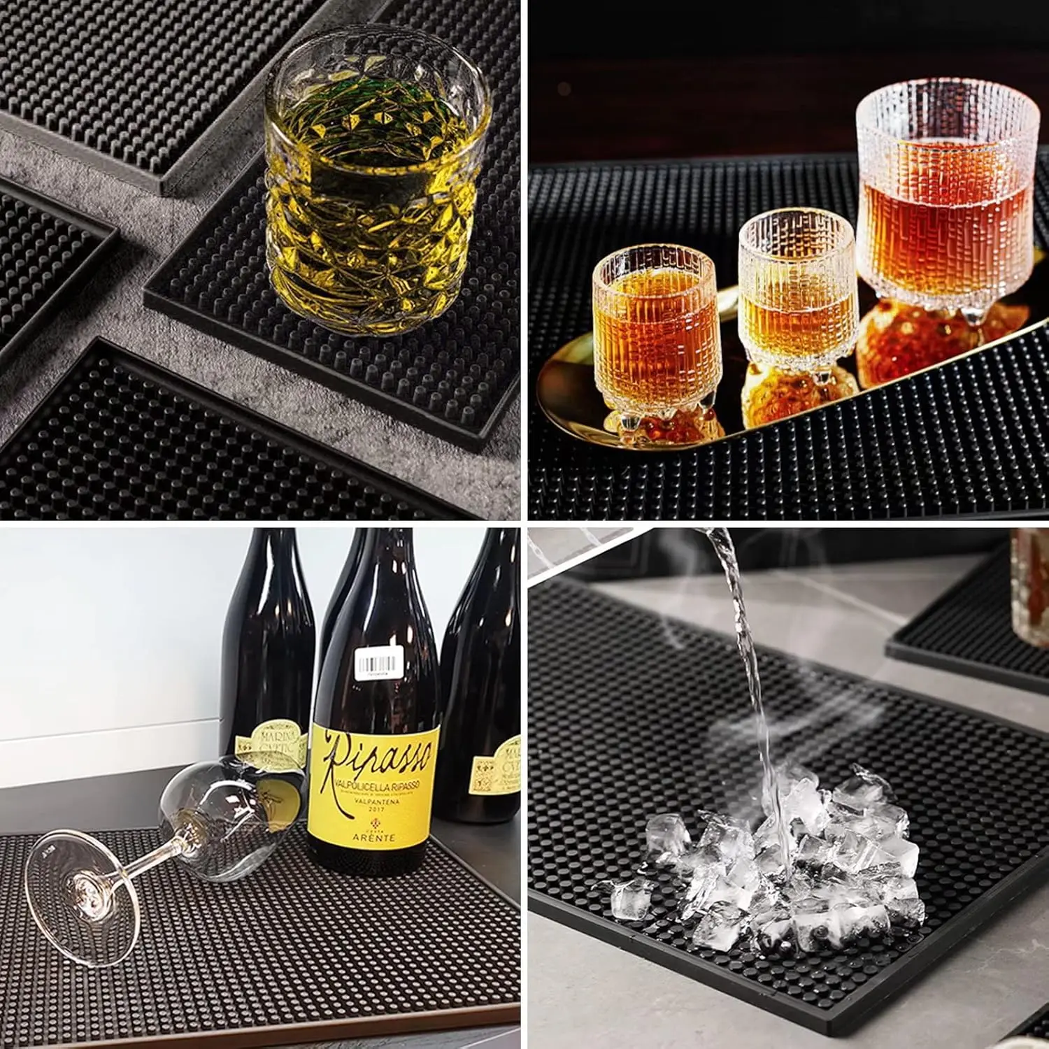 6"x12" Black Bar Mat –PVC Spill-Proof Countertop Protector–for Home Bar,Coffee Station,Cocktail Prep,Glasses Drying&Kitchen Use