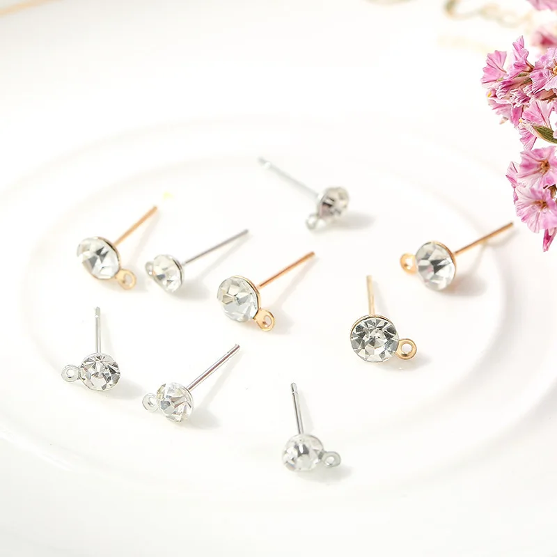 BoYuTe (100 Pieces/Lot) 5-6-8mm Rhinestone Stud Earrings Ear Pin with Loop Diy Hand Made Jewelry Accessories