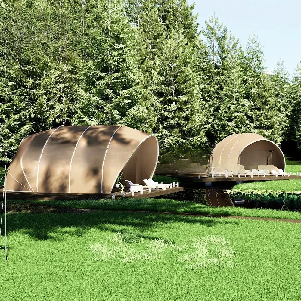 4 Season Luxury Shell Shape Winter Glamping Tent With Bathroom For Resorts