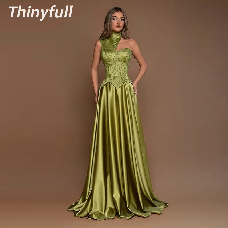 

Тонкие атласные платья для выпускного вечера трапециевидной формы с высоким воротом без рукавов Вечерние платья Robe De Soirée Длинное вечернее платье по индивидуальному заказу 2026