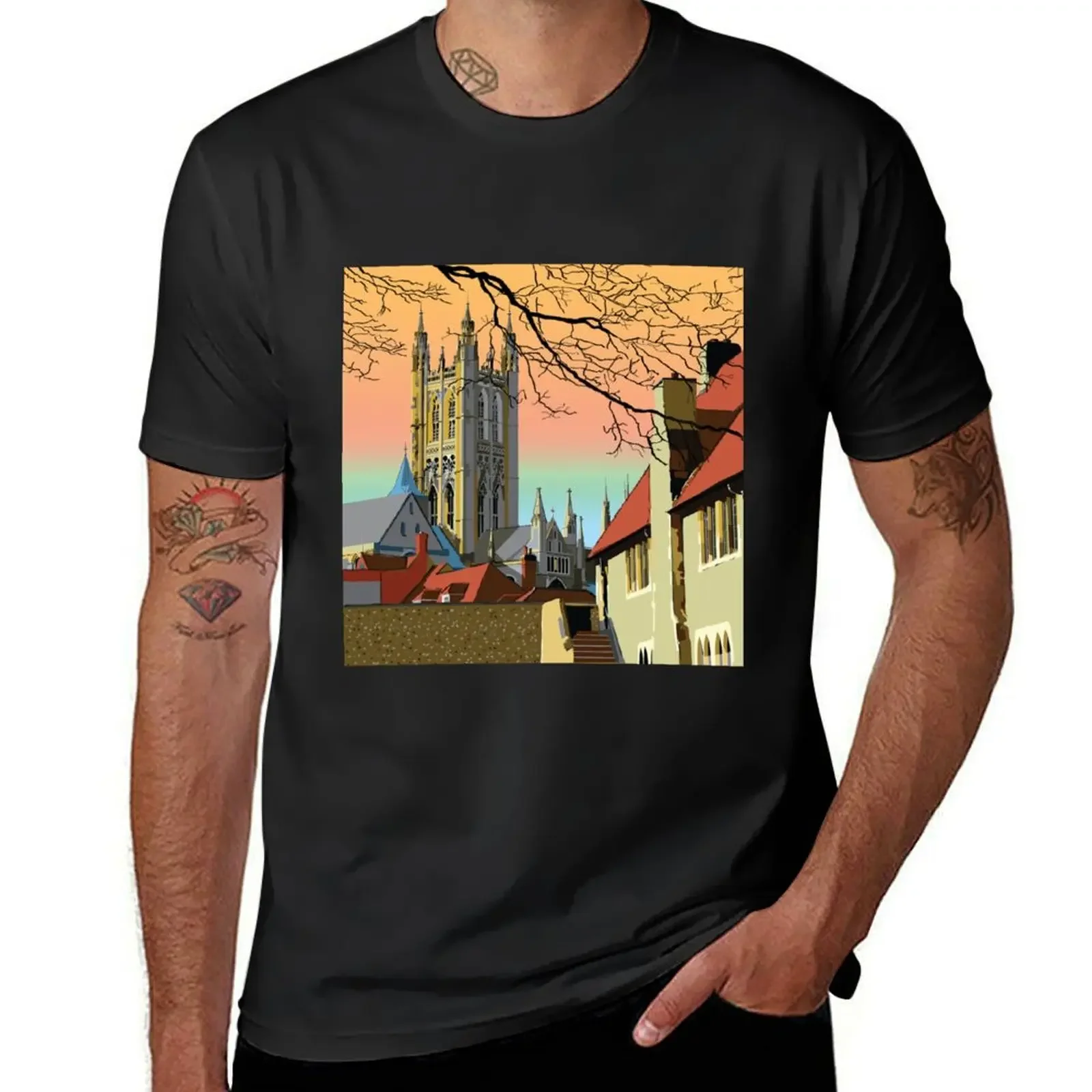 

Canterbury Cathedral, Church of England Kent UK Illustrated Gothic T-Shirt hippie clothes T-shirt men