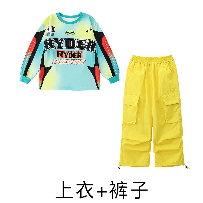 Hip Hop Jungen Print Sweatshirt Weste Cargo Hosen Mädchen Cool Jazz Street Dance Kostüm Kinder Kleidung Set Kinder K-pop Streetwear