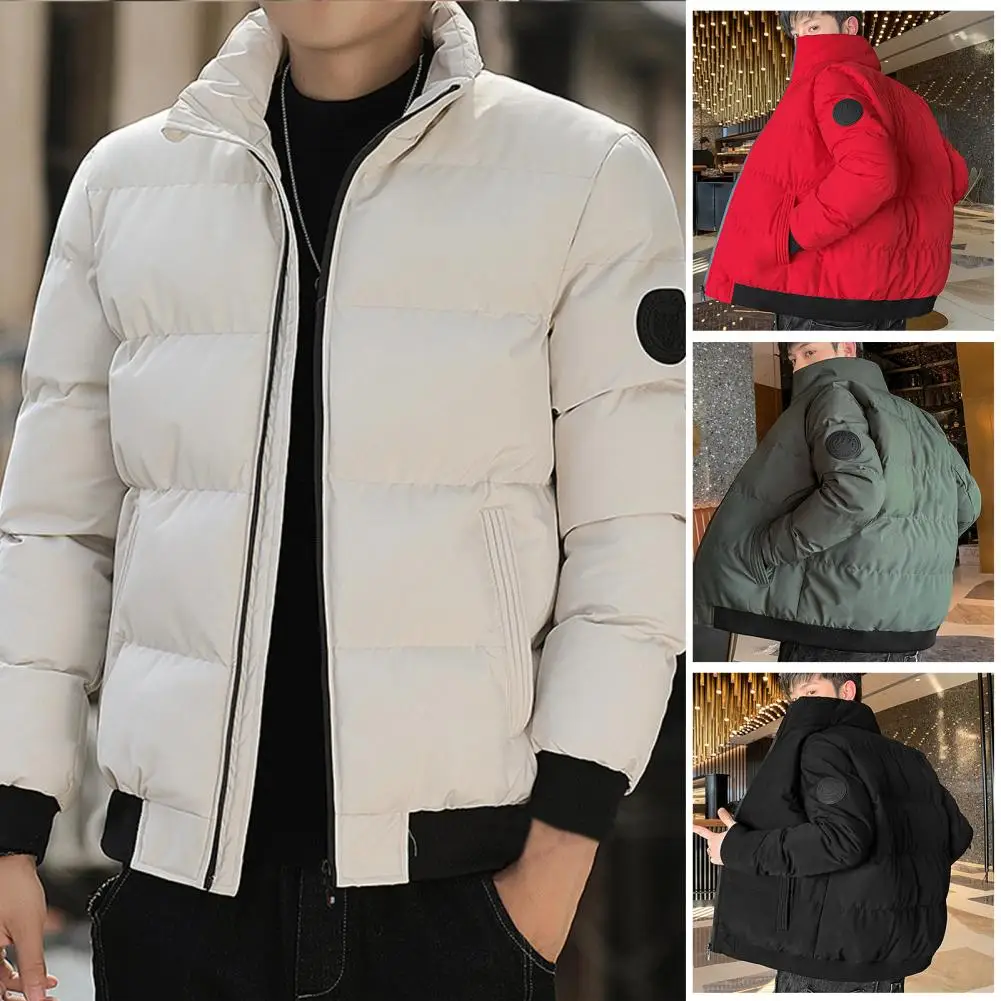 2023 Winter Winter Coat Men\'s Warm Casual Jacket Down Cotton Filled Zipper Shirt Stand Collar Parka