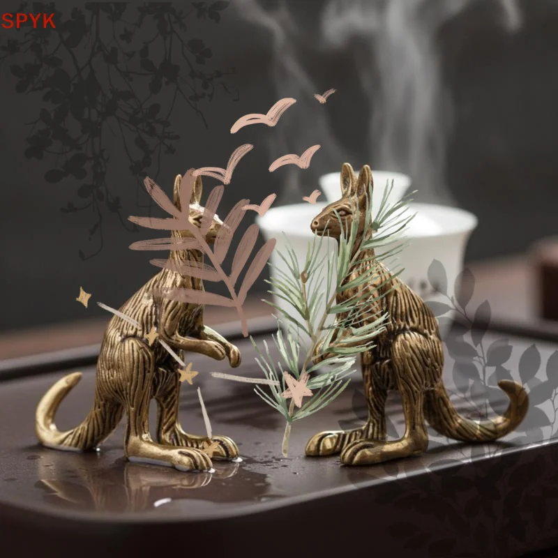 Brass Kangaroo Figurines Exquisite Carved: Texture Retro Finish Home Desktop Garden Decor Gifts