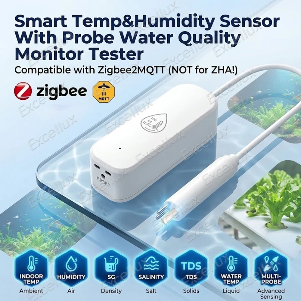 Zigbee Tempearture&Humidity Sensor With Probe Temp Optional 7 In 1 Water Quality Monitor TDS EC SG Salinity Meter Compatible Z2M
