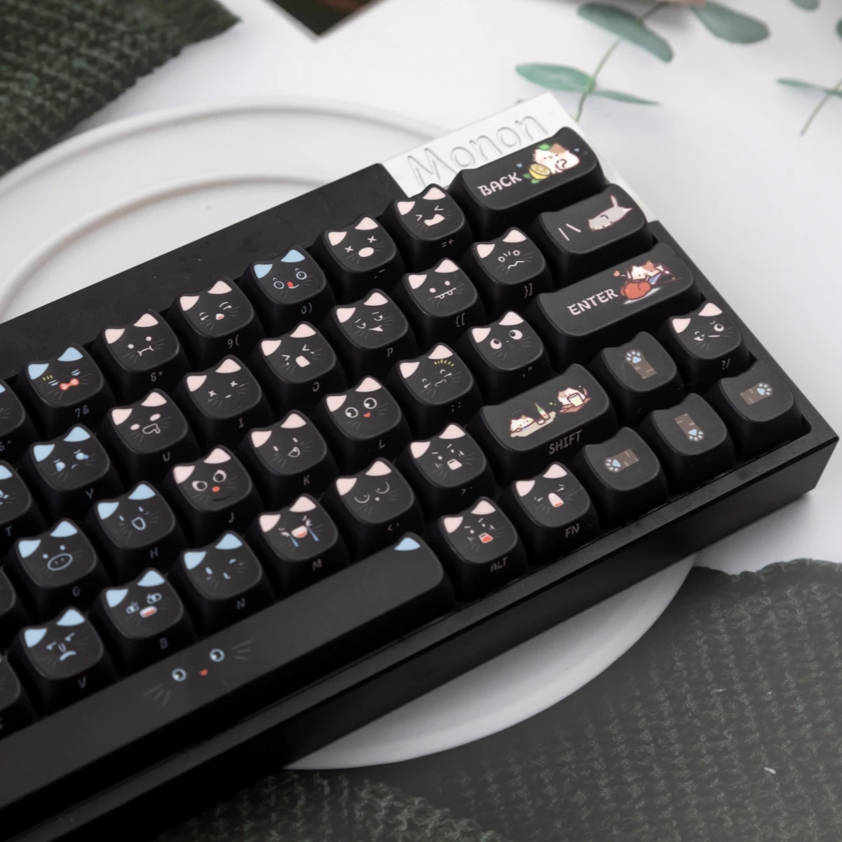 133 Keys Cute Cat Head Shine Through Keycaps Side Printed PBT Double Shot Keycaps MAO Profile For MX Switches Gaming Keyboards