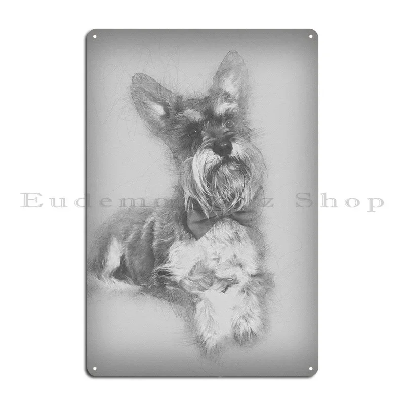 Schnauzer Lying Against Wh Metal Sign Living Room Wall Decor Personalized Garage Wall Decor Tin Sign Poster