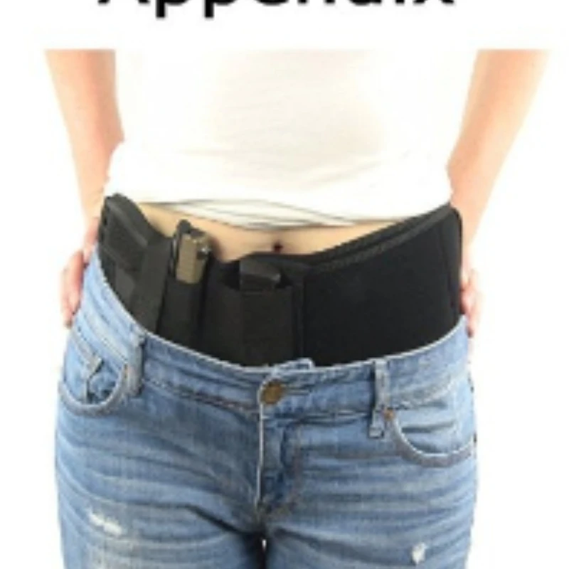 Black Belly Gun Holster, Invisible Belt Bag, Concealed Carry, Elastic Girdle, Waist Storage Belt, Hunting Bags, 1 Pc