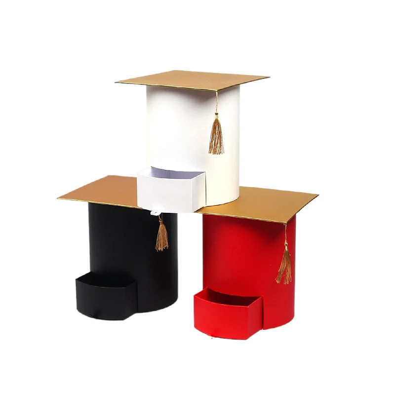 

Trencher Cap Mortarboard Shaped Gift Box With Drawer Jewelry Cosmetics Flowers Packing Paper Box For Graduation Season Ceremony