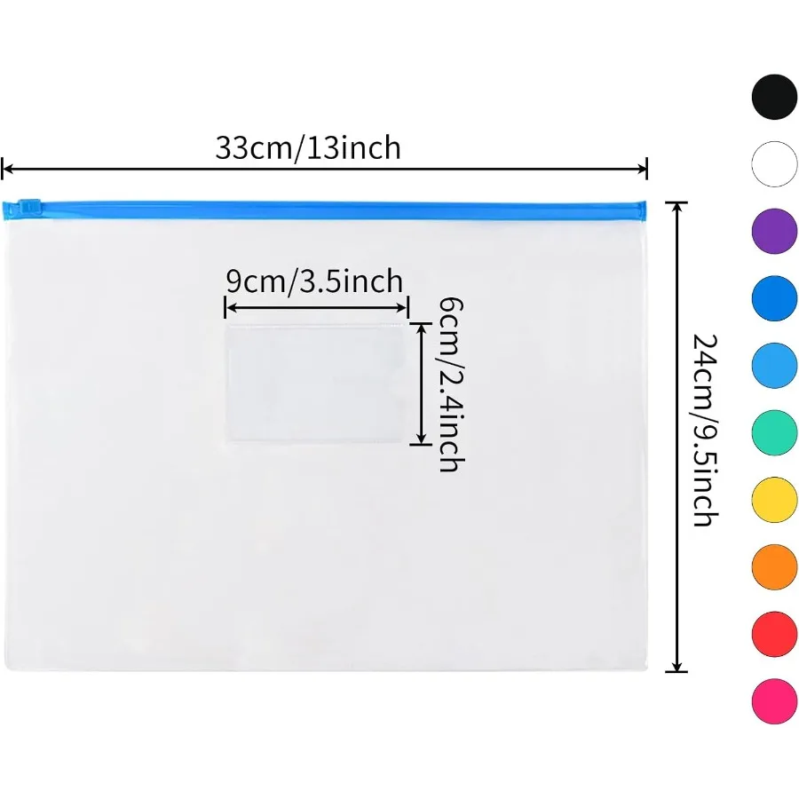 Buste in plastica da 24 pezzi Buste con cerniera in polietilene File con cerniera Folde formato A4 Lettera formato 10 Colo per la scuola, l'ufficio, il viaggio, il supporto