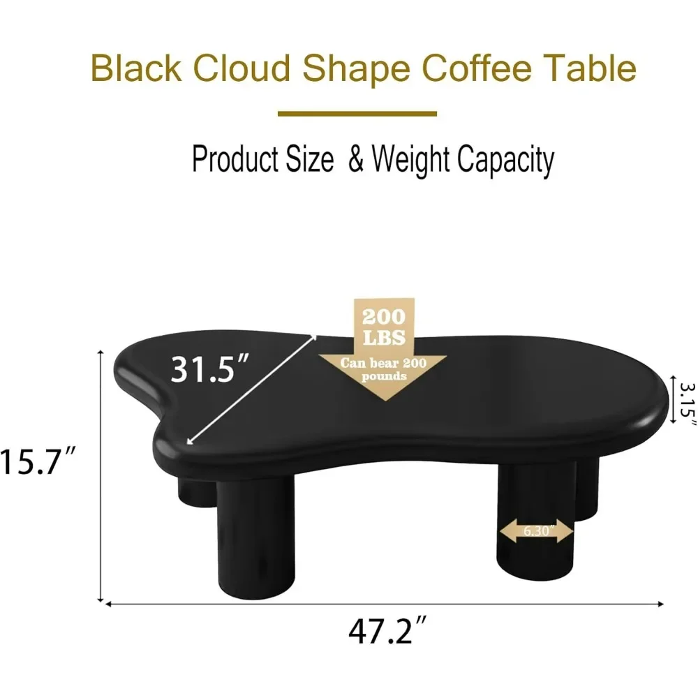 Mesa de centro em formato de nuvem de 47 ", mesa de centro moderna e fofa com 4 pernas, mesas finais irregulares exclusivas para sala de estar, espaços pequenos