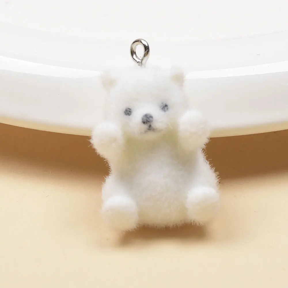 5/10Pcs 3D Flocking Polar Bear Resin Charms Cute Bear Animal Pendant for Earrings Keychain Making DIY Jewelry Accessories ﻿