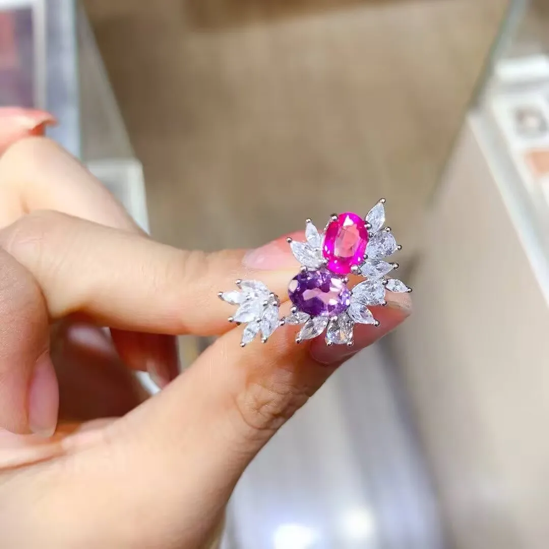 KJJEAXCMY exquisite Natural Amethyst women's Ring,S925 silver electroplating process inlay,high transparency with gemstones