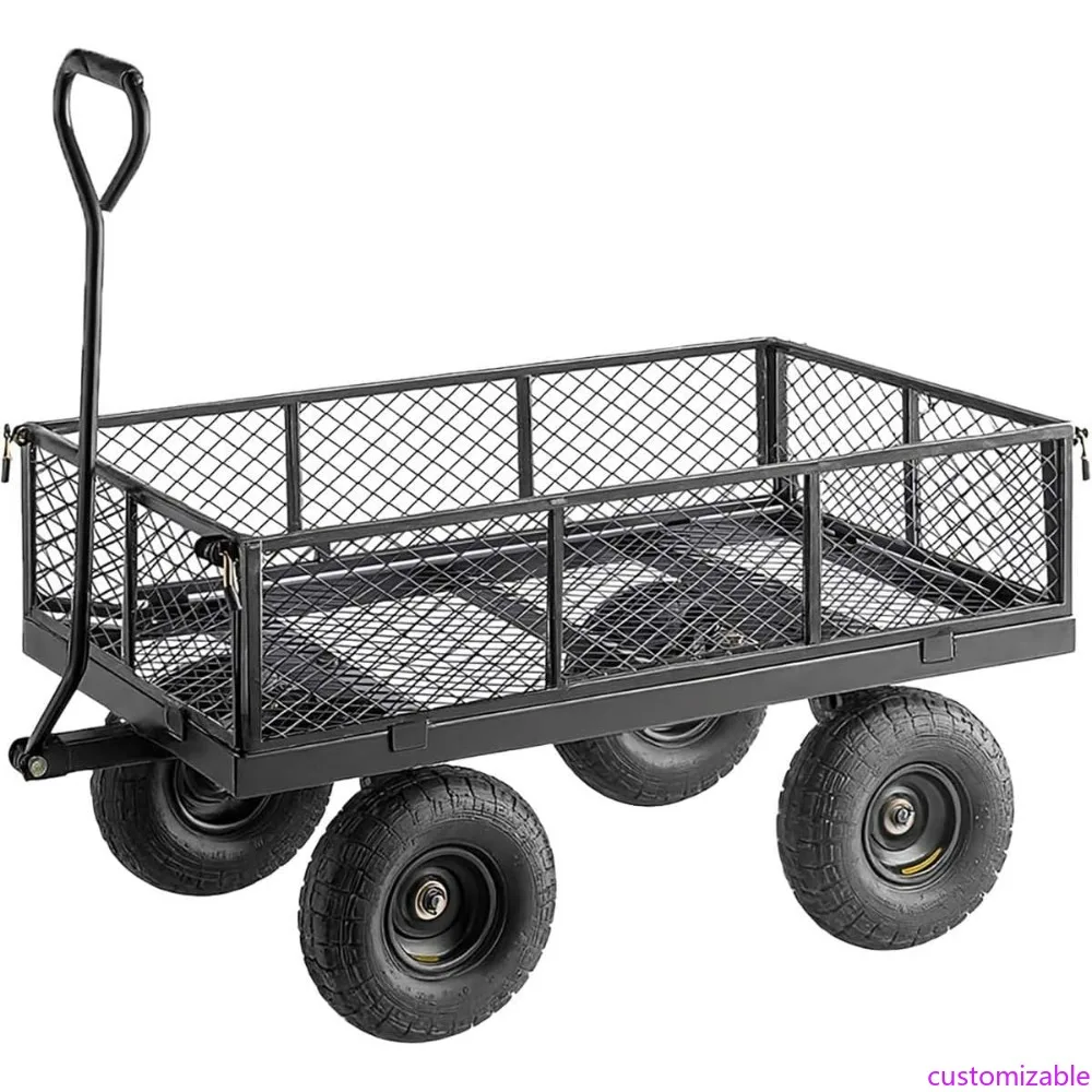 

Прочная стальная садовая тележка емкостью 800 фунтов с черной сеткой, съемными боками и платформой, 42,5 x 21 платформой