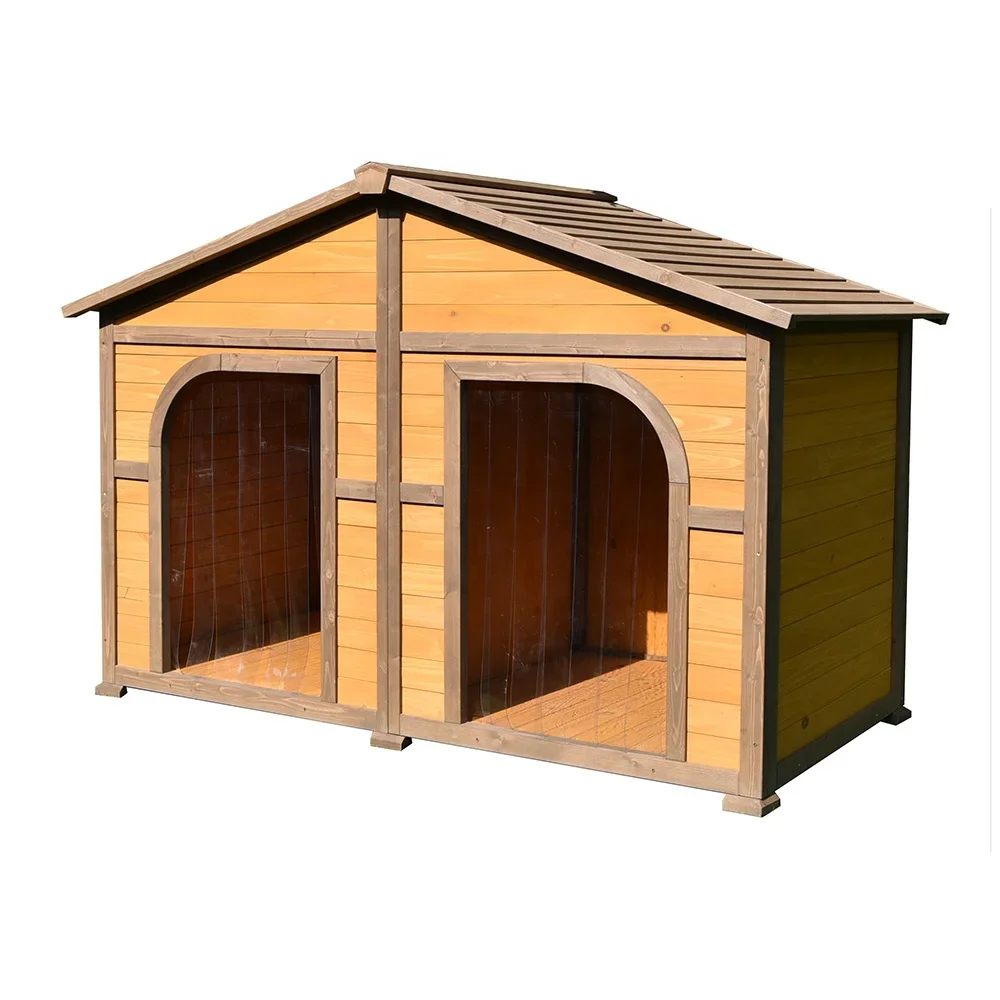 Log Cabin Dog House Large Natural Wood Double Large Dog Kennel Wooden Backyard Large Animal Doghouse