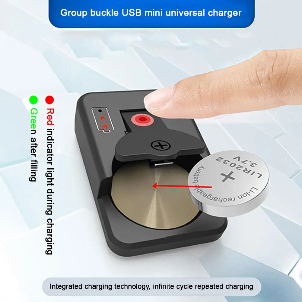 Portable Button Battery Charger Universal Mini Coin Cells Charger with LED Indicator Light for LIR2016 LIR2025 LIR2032 LIR1025