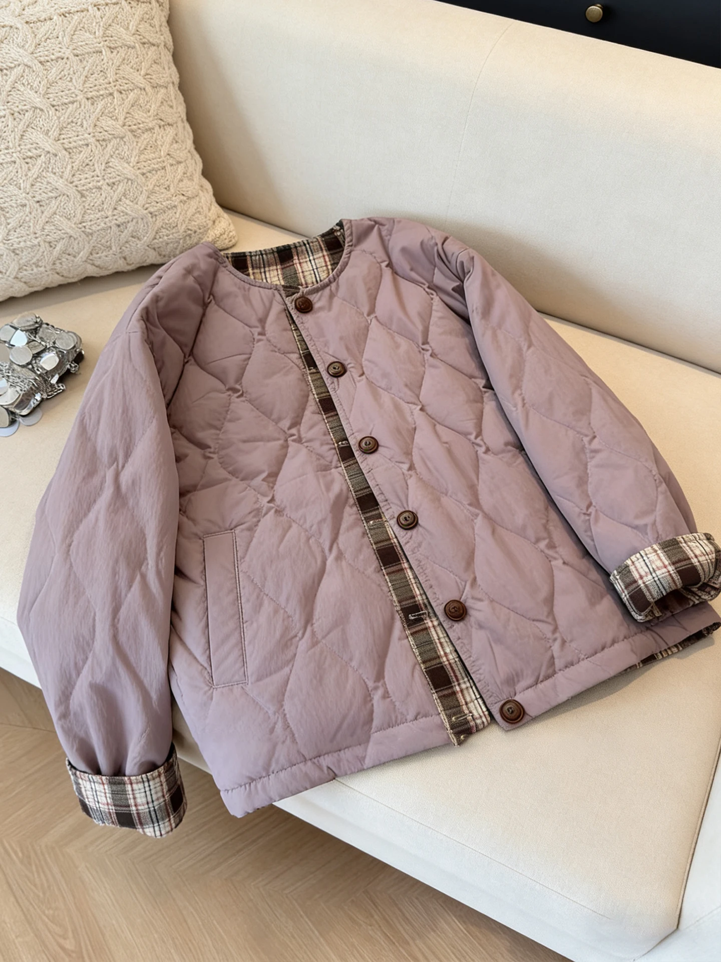 

Корейская мягкая фиолетовая легкая хлопковая куртка свободного кроя для осени и зимы, универсальная, модная верхняя одежда...