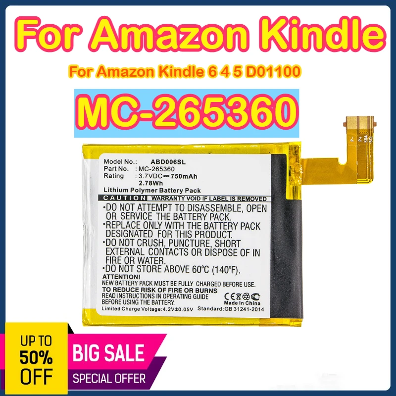 

MC-265360 Battery For Amazon Kindle 6 4 5 D01100 MC-265360 tablet battery
