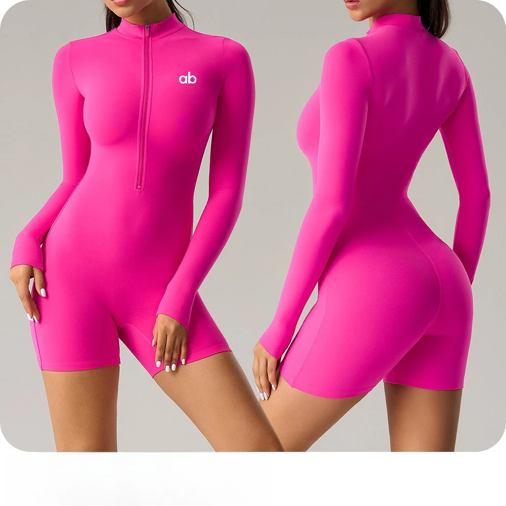 Women Stand Collar Zip Yoga Jumpsuit High Waist Butt Lifting Stretchy Gym Fitness Workout Sports Bodysuit Romper