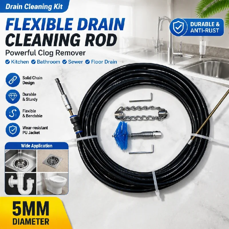 8mm PU Flexible Hose Chain Drain Cleaner, Drill Pipe Unblocker for Kitchen Grease, Bathroom Floor Drain, Sewer Wall Clog Remover