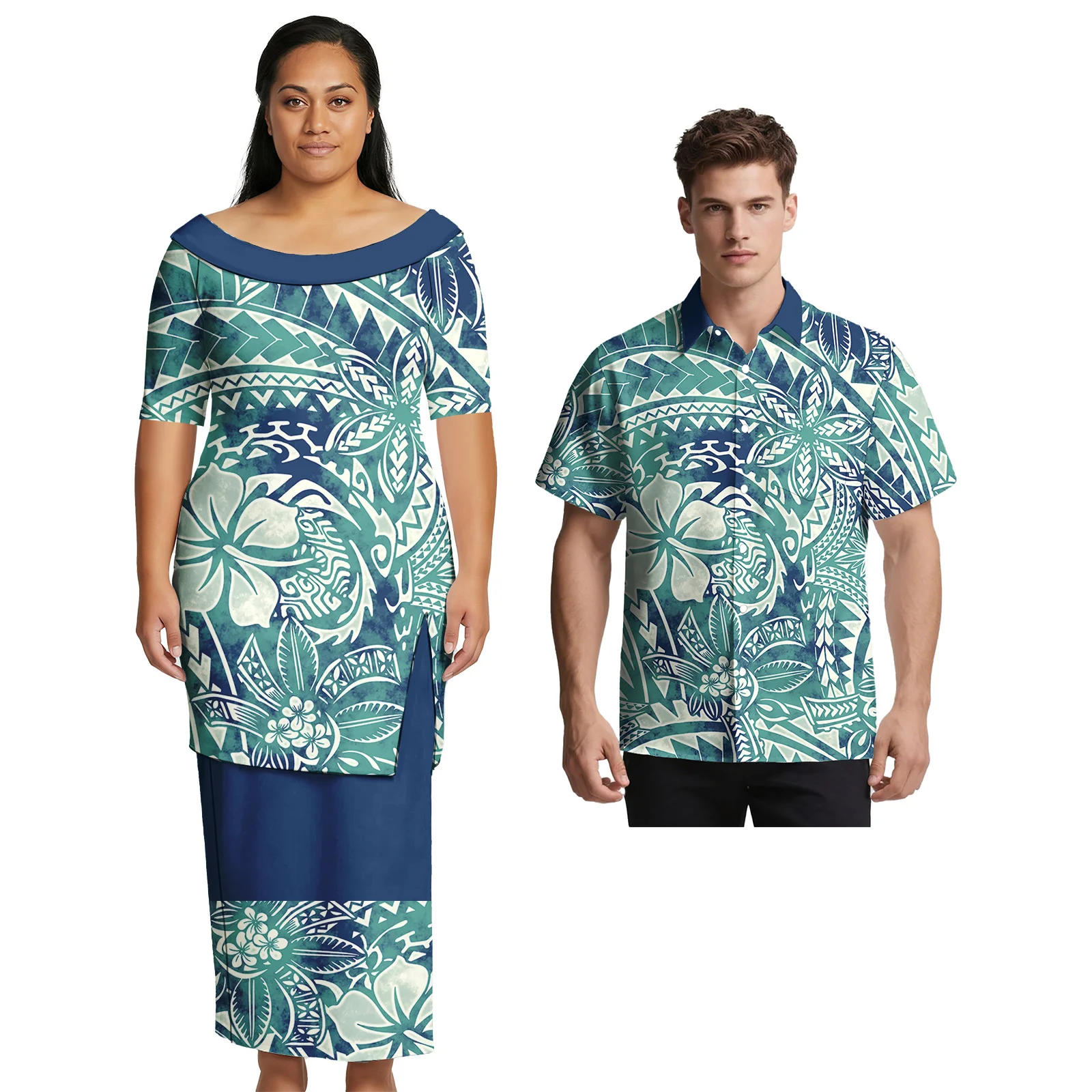 Pakaian Pasangan Asia & Kepulauan Pasifik, Baju Aloha Wanita, Rok Fashion, Kemeja Pria Kasual Samoa, Pakaian Pasangan Seragam Tribal