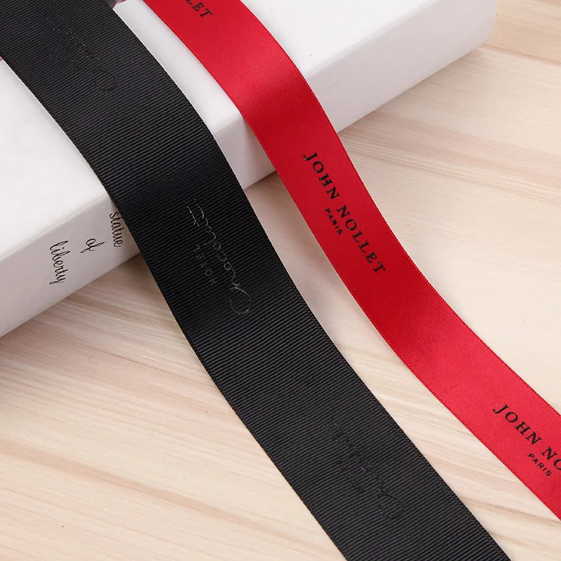 Custom Embossed Hot Stamping Logo Satin Polyester Ribbon for Gift Wrapping Wedding Party Decor Clothing Packaging Craft Supplies